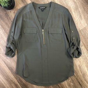 Express Portofino Green Zipper Blouse Size XS